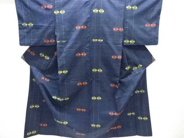 JAPANESE KIMONO / ANTIQUE KIMONO / SILK / TSUMUGI / WOVEN BUTTERFLY